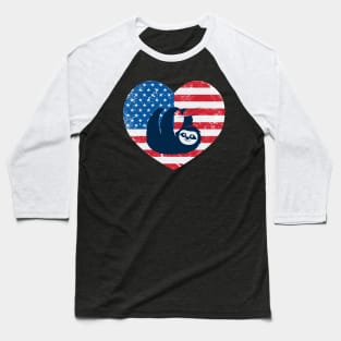 American Flag Heart Love Sloth Usa Patriotic 4Th Of July Baseball T-Shirt